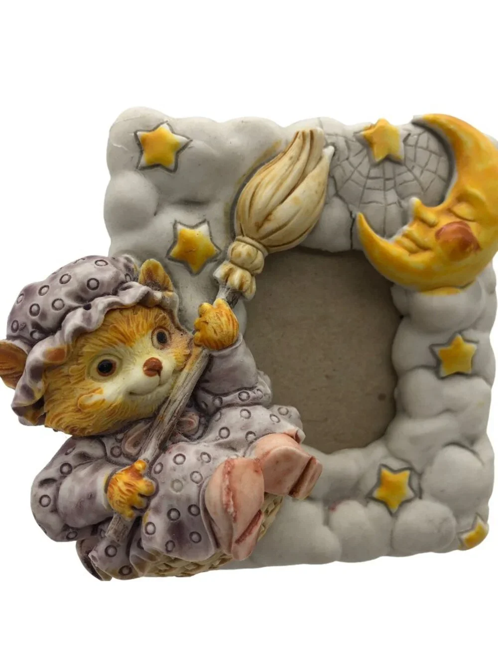 Vtg Sansco 3D Musical Photo Frame Kitty Anthropomorphic Moon Its A Small World